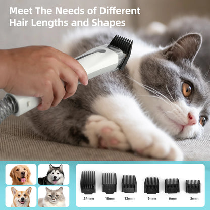 Dog Grooming Kit, Dog Hair Vacuum with 6 Pet Grooming Tools, Pet Grooming Kit for Cats, Gray